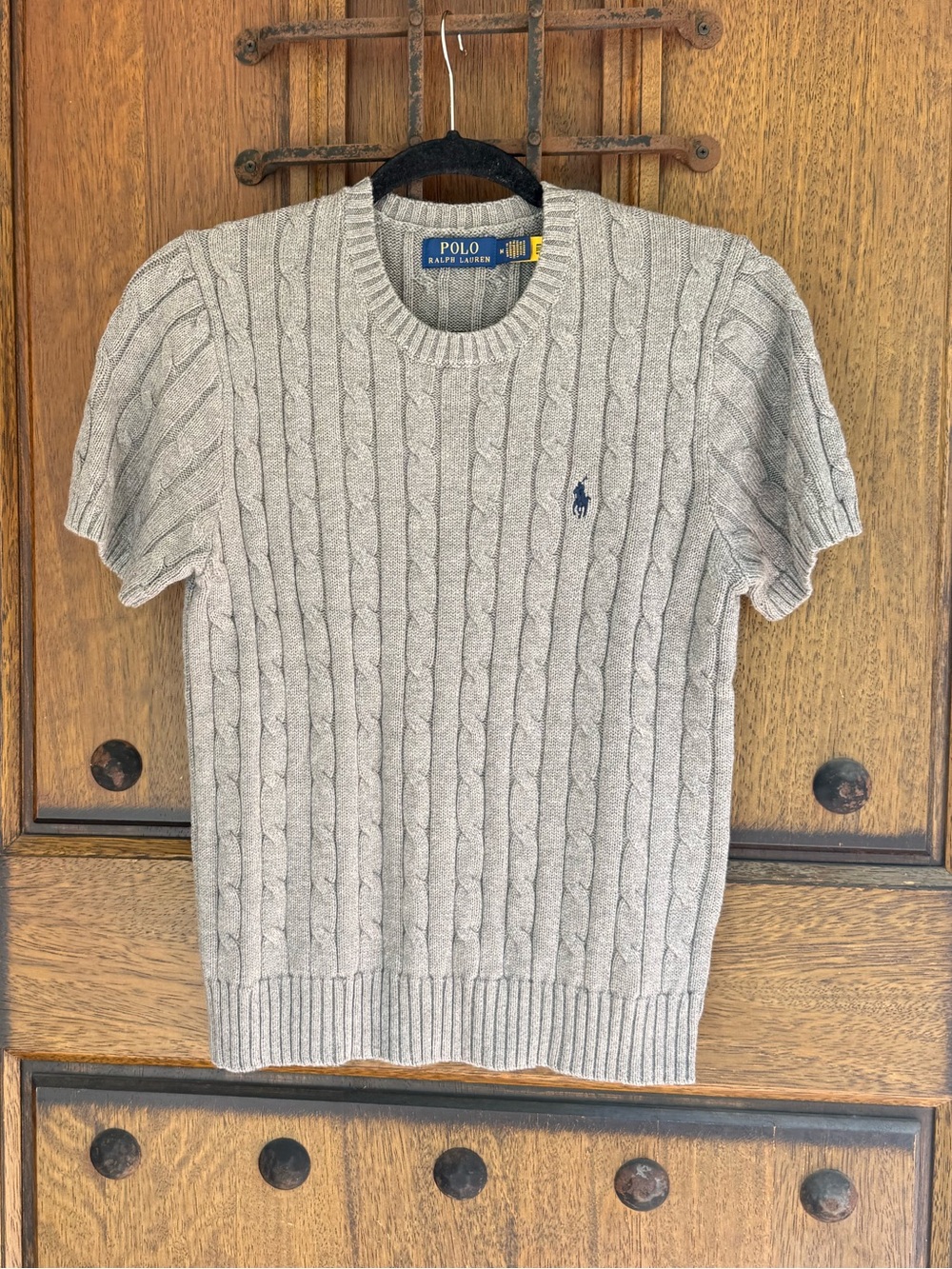 Polo by Ralph Lauren Light Gray Cable Knit Short-Sleeve Sweater  Size M